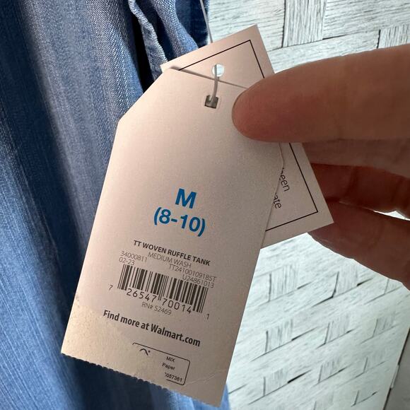 Time & true lightweight denim blouse flutter sleeve peasant bohemian summer - Picture 3 of 9